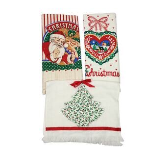 VTG FRANCO CHRISTMAS KITCHEN HAND TEA TOWEL LOT SET SANTA HEART TREE KITCH READ